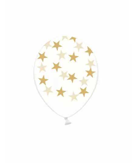 6 gjennomsiktige lateksballonger med gullstjerner 30 cm