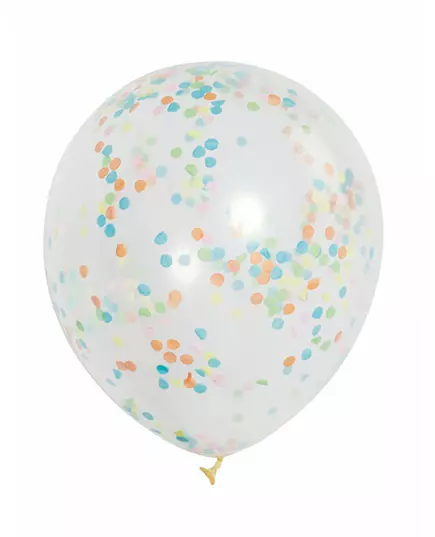 6 gjennomsiktige lateksballonger med farget konfetti 30 cm