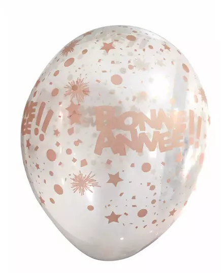 6 gjennomsiktige nyttårsballonger i roségull, 30 cm