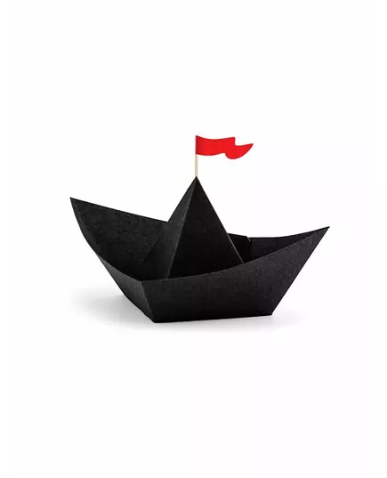6 Black Origami Paper Pirate Ships 19 x 10 x 14 cm