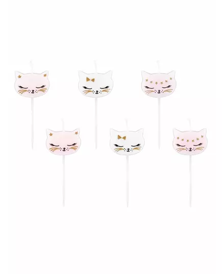 6 hvite og rosa bursdagslys til kattunger, 2 cm