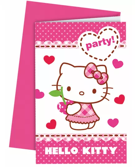 6 Hello Kitty invitasjonskort med konvolutter