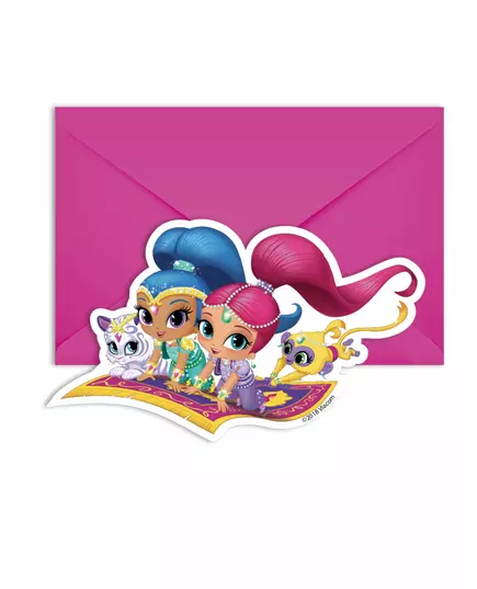 6 Shimmer and Shine invitasjonskort og konvolutter 14 x 9 cm
