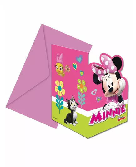 6 Minnie Happy-invitasjoner + konvolutter