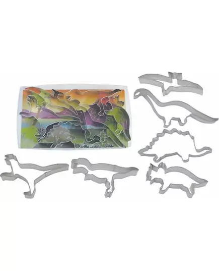 6 metallkakeformer til bursdag i dinosaurstil, 15 cm