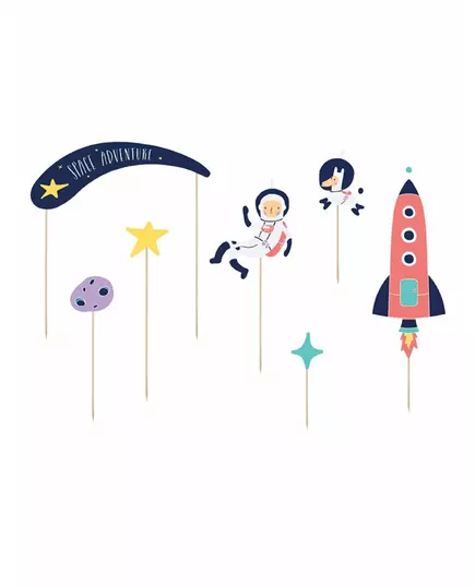 7 space adventure cardboard cake toppers 9.5 - 24.5 cm