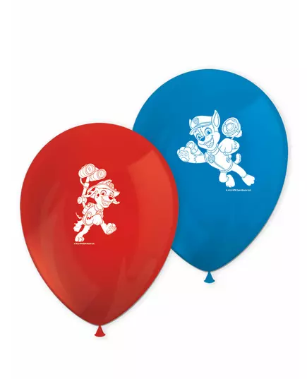 8 røde og blå Paw Patrol lateksballonger klare til bruk