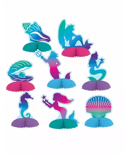 8 mini havfrue-papirdekorasjoner 7–10 cm