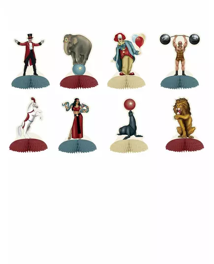 8 mini vintage sirkus-tema borddekorasjoner 13 cm