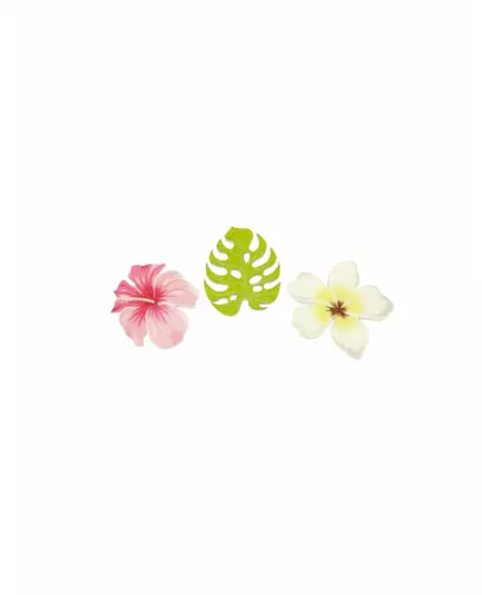 9 trekonfetti tropiske blomster og blader 3,8 cm
