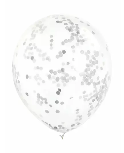 6 Clear Latex Balloons with Silver Confetti 30cm