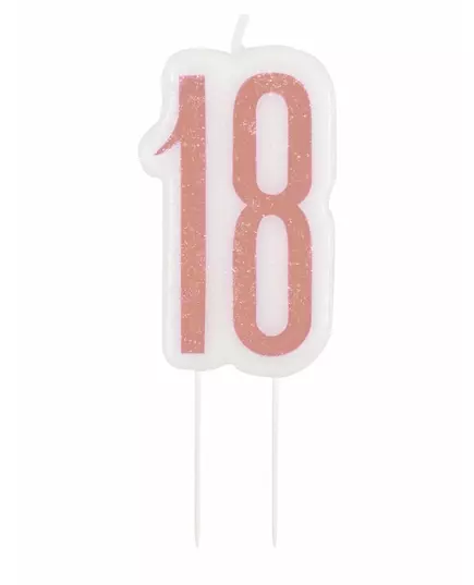 Birthday candle on a stick 18 years pink glitter 7 cm