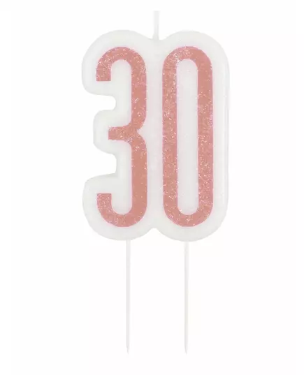 Birthday candle on a stick 30 years pink glitter 7 cm