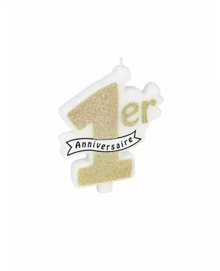 1-årsdagslys med champagneglitter 10 x 8 cm