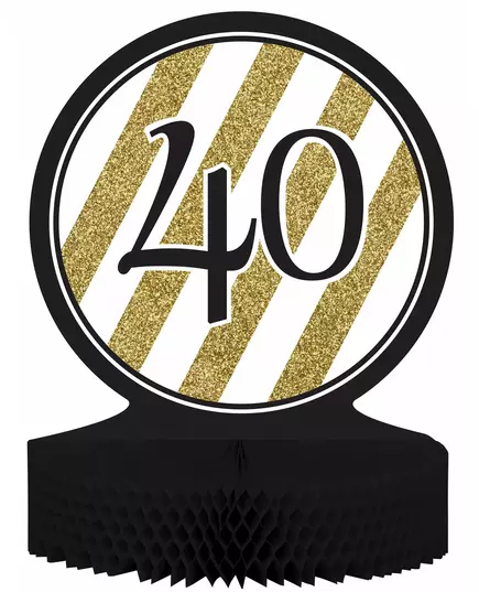 Middepunkt til 40-årsjubileum, svart og gullfarget, papir med honningkakemotiv, 23 x 30 cm