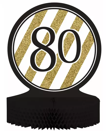 Middepunkt i papir i svart og gull til 80-årsjubileum, 23 x 30 cm