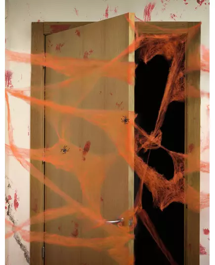 Oransje spindelvev med edderkopper 20g Halloween