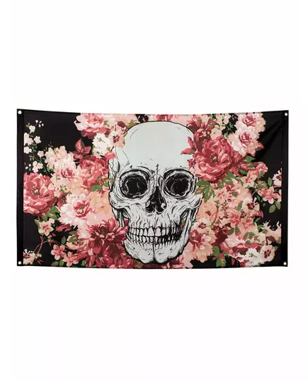 Svart blomsterskjelettflagg 90 x 150 cm