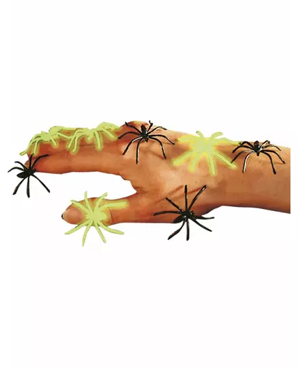 Falske svarte og selvlysende edderkopper til Halloween