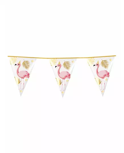 Girlander med 10 tropiske flamingo-vimpler i plast 30 x 20 cm