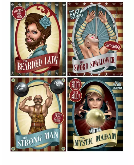 4 Vintage Circus Posters 38 cm