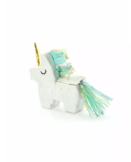 Mini hvit enhjørning piñata 8 x 2,5 cm