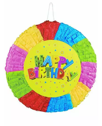 Gratulerer med dagen rund flerfarget piñata 40 cm