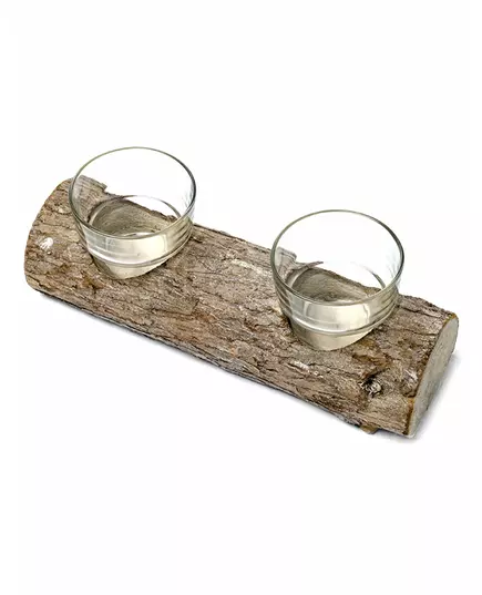 Wooden log candle holder 21 cm