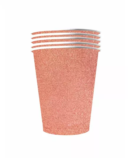 10 amerikanske glitrende resirkulerbare pappkopper i roségull, 53 cl