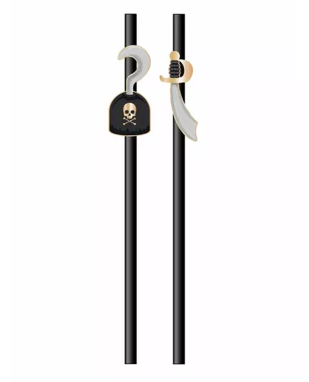 10 Black Pirate Cardboard Straws 20 cm