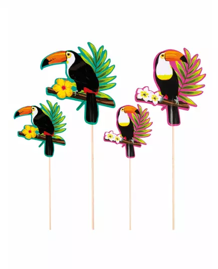 4 Toucan wooden picks 25 - 17.5 cm