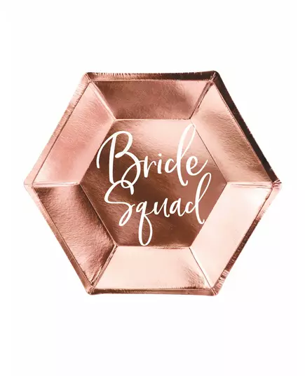 6 Bride Squad papirtallerkener i roségull, 23 cm