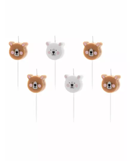 Little brown and white bear birthday candles 3 cm