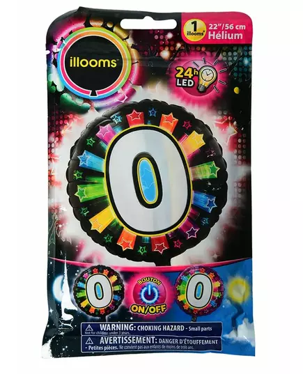 Aluminiumsballong nummer 0 flerfarget LED Illooms® 50 cm
