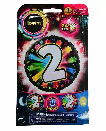 Illooms® flerfarget LED-folieballong med nummer 2, 50 cm