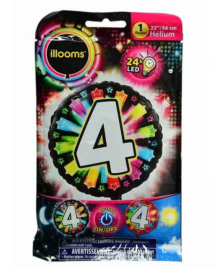Aluminiumsballong nummer 4 flerfarget LED Illooms® 50 cm