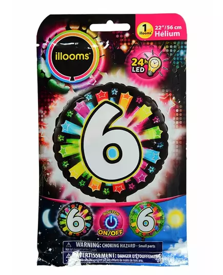 Aluminiumsballong nummer 6 flerfarget LED Illooms® 50 cm