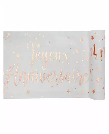 Bursdagsbordløper i roségull i bomull, 3m x 28cm