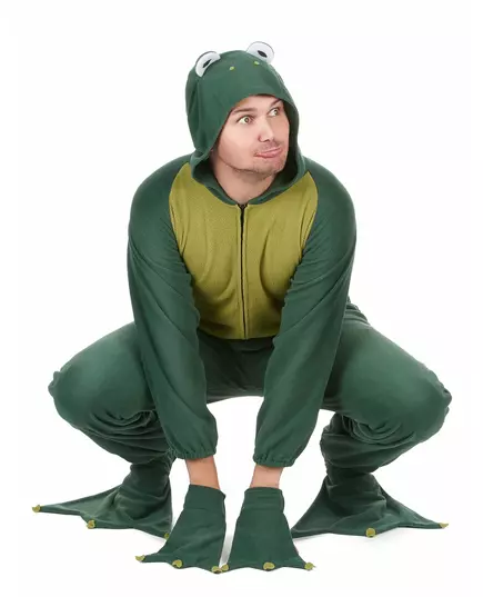 Herrejumpsuit med hette og frosk