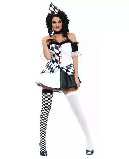 Sexy black and white harlequin costume for women, Size: Small