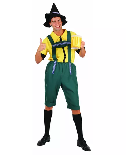 Yellow and green Bavarian costume for men, Size: Medium