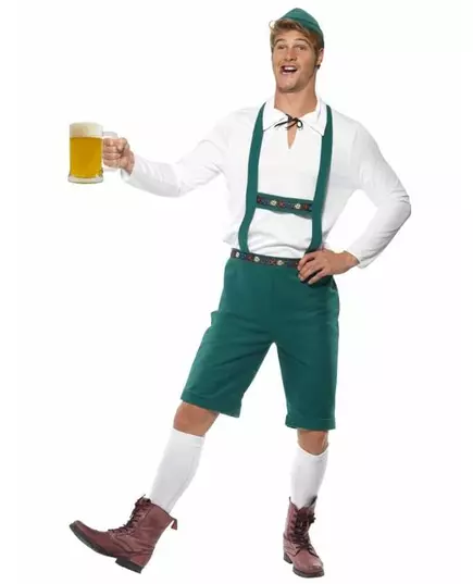 Green Bavarian costume for men, Size: Large