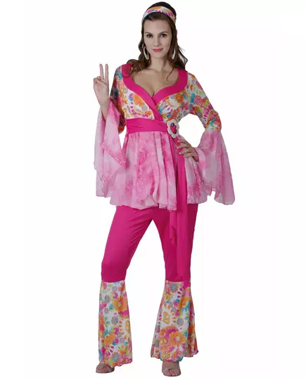 Women's pink flower hippie costume, Size: Medium/Large