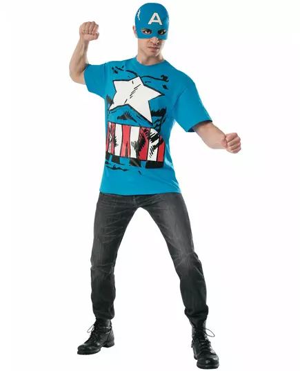 Captain America Avengers Voksen T-skjorte og maske, Størrelse: Large
