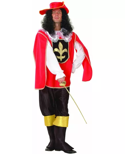 Red and black musketeer costume for men, Size: Medium