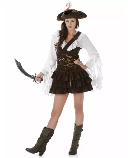 Women's chamois leather pirate costume, Size: Small