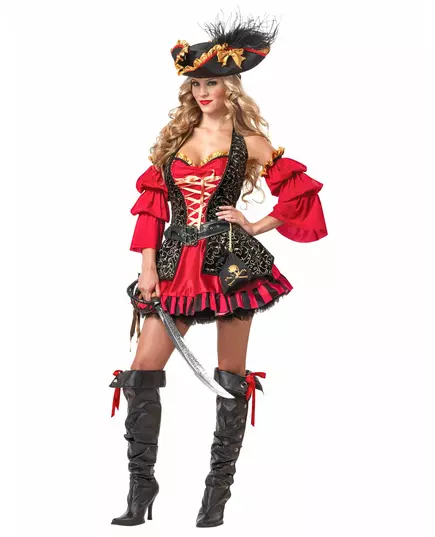Rødt piratkostyme for kvinner - Premium, Størrelse: XX-Large (46/48)