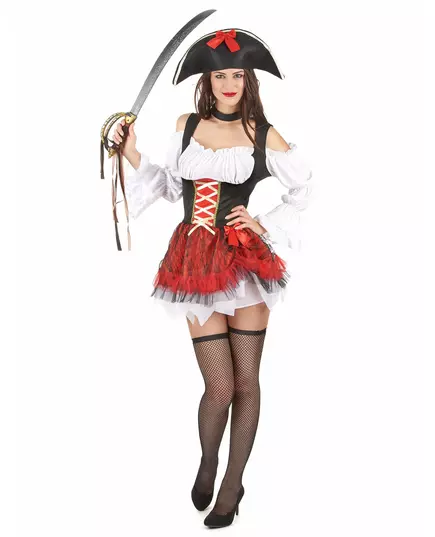 Sexy hvitt og rødt piratkostyme til kvinner, Størrelse: Small/Medium