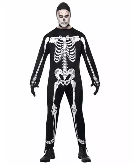 Skjelettkostyme med hette til Halloween for menn, Størrelse: Medium
