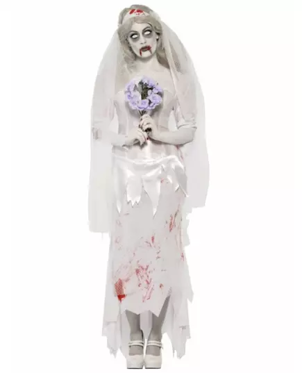 Zombiebrudkostyme til Halloween for kvinner, Størrelse: Small